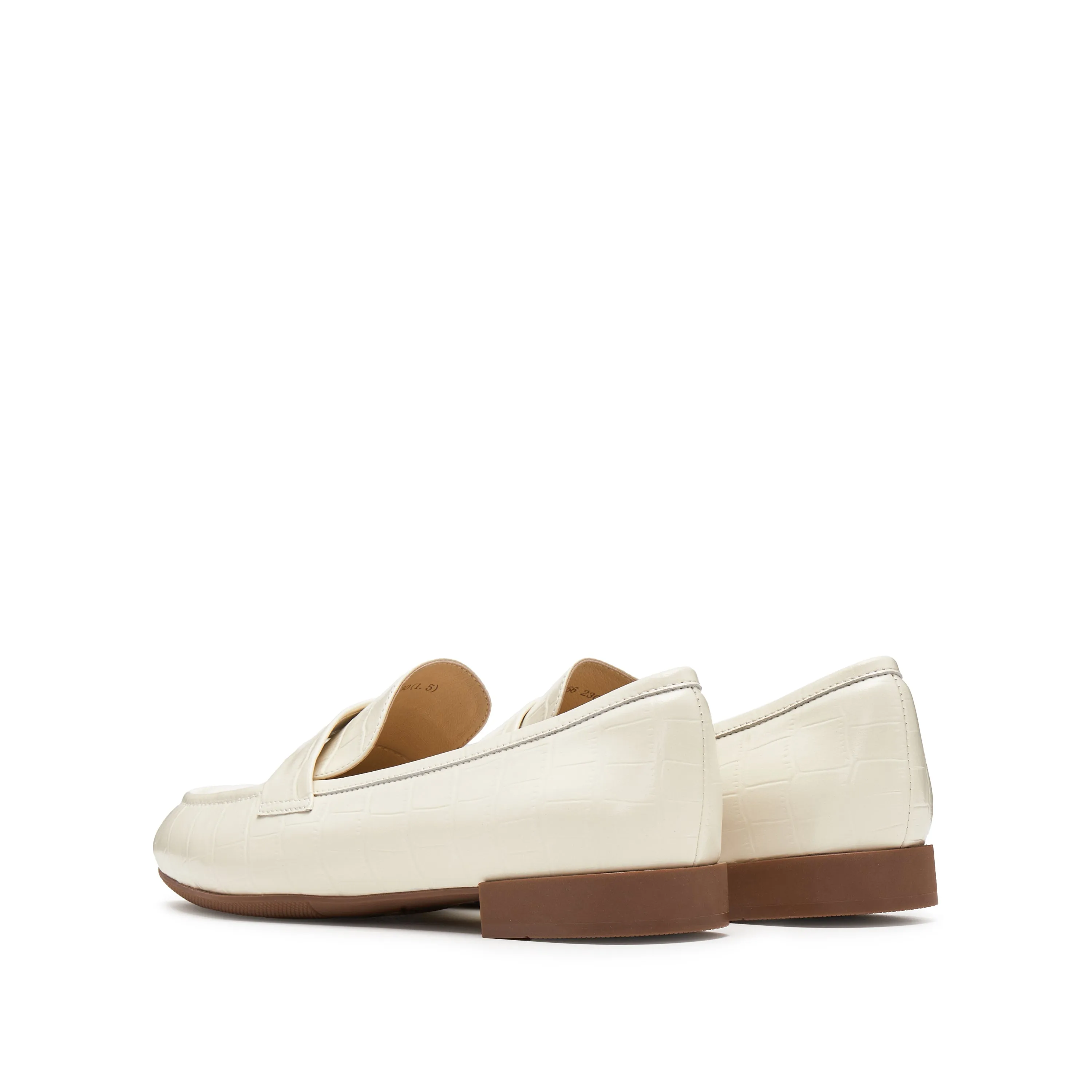 Beige Embossed Minimal Loafers With Golden Square