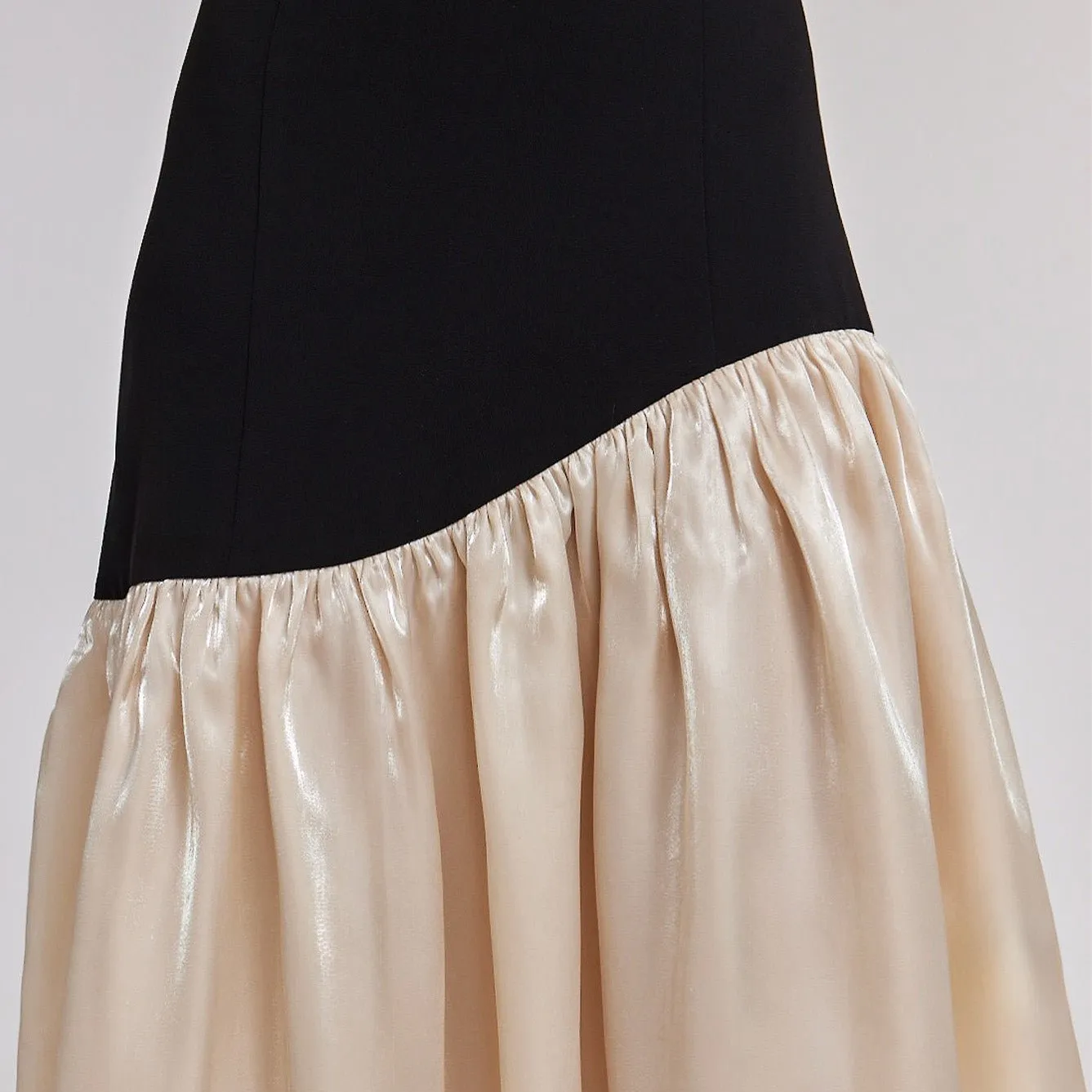 Black Crepe Dress with Organza Ruffles