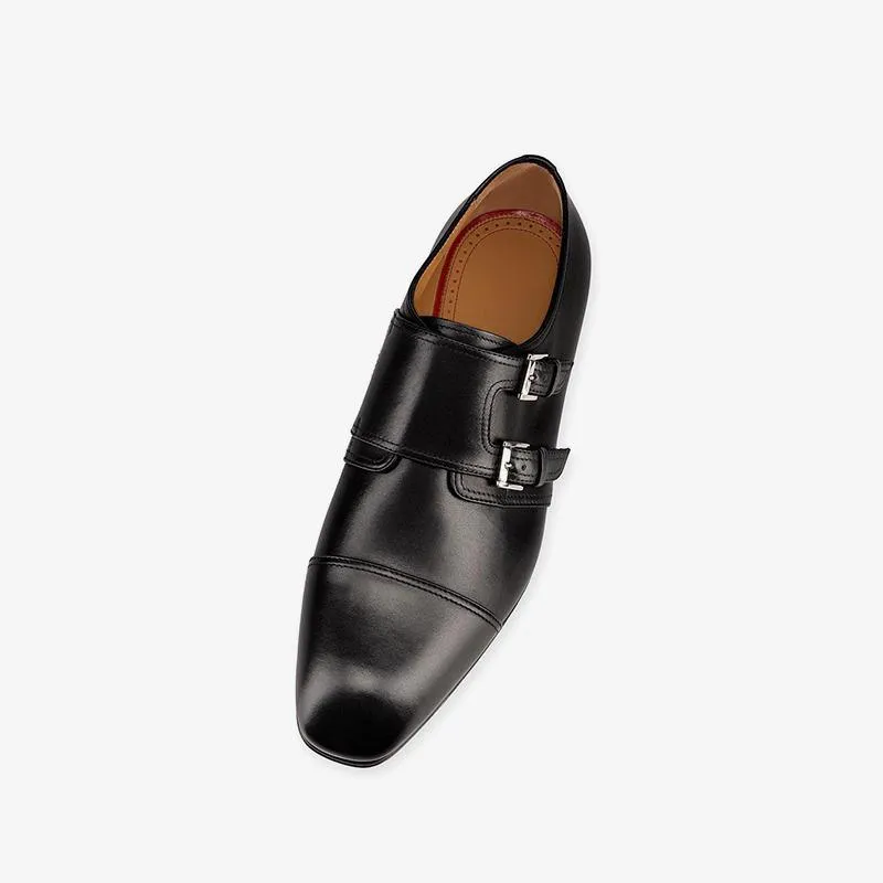 Classic Black Double Buckle Leather Shoes