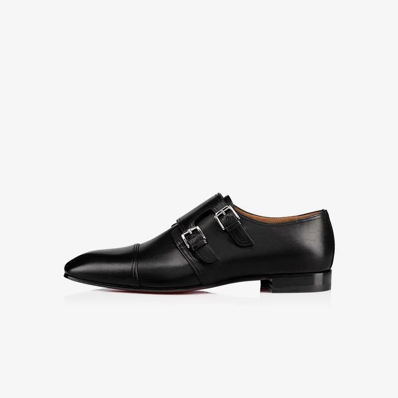 Classic Black Double Buckle Leather Shoes