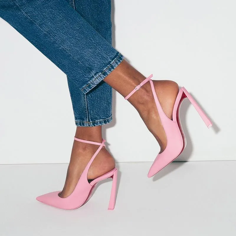 Eye-catching Pink Leather Strappy Pump