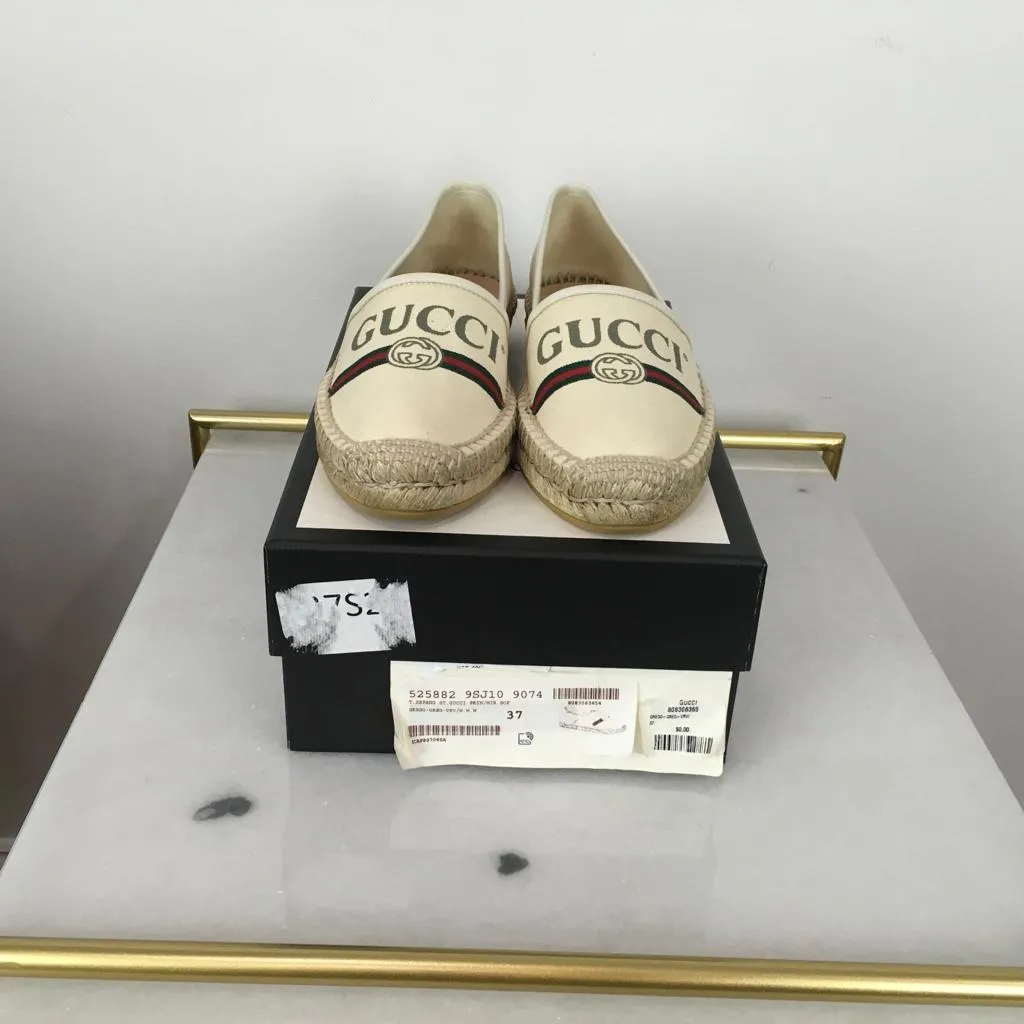 Gucci Women's Espadrilles Shoes Sylvie Web Stripes Print Logo Monogram