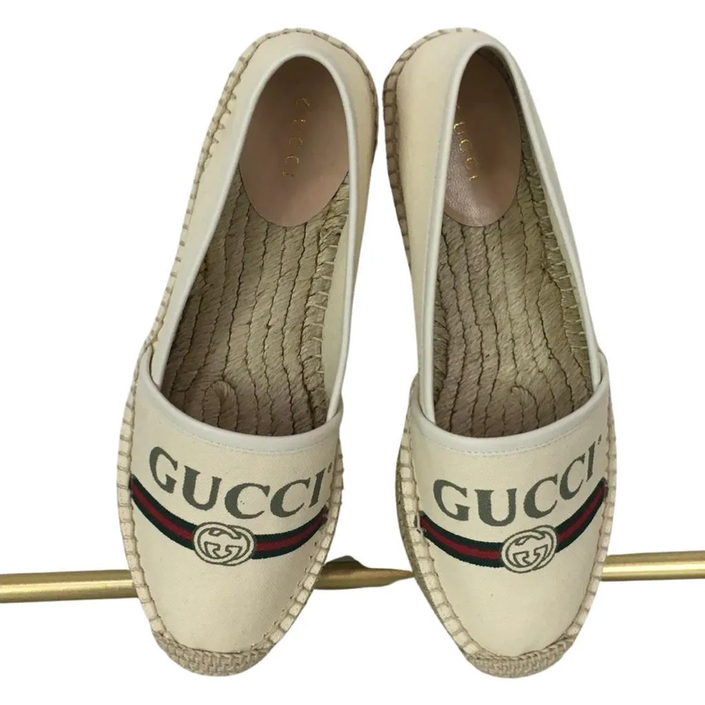 Gucci Women's Espadrilles Shoes Sylvie Web Stripes Print Logo Monogram
