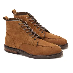 Moc Toe Suede Lace Up Genuine Leather Half Boots - Havana