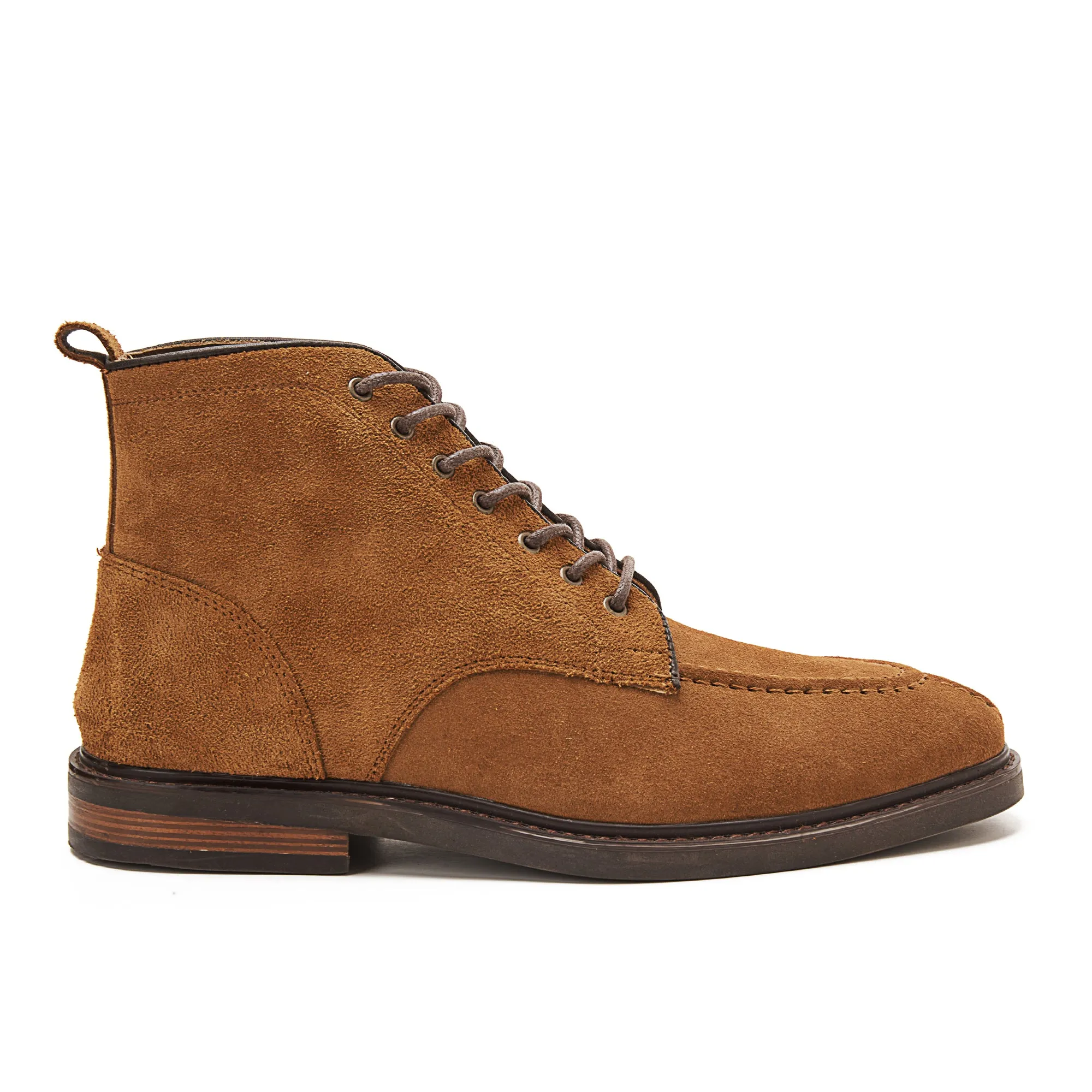 Moc Toe Suede Lace Up Genuine Leather Half Boots - Havana