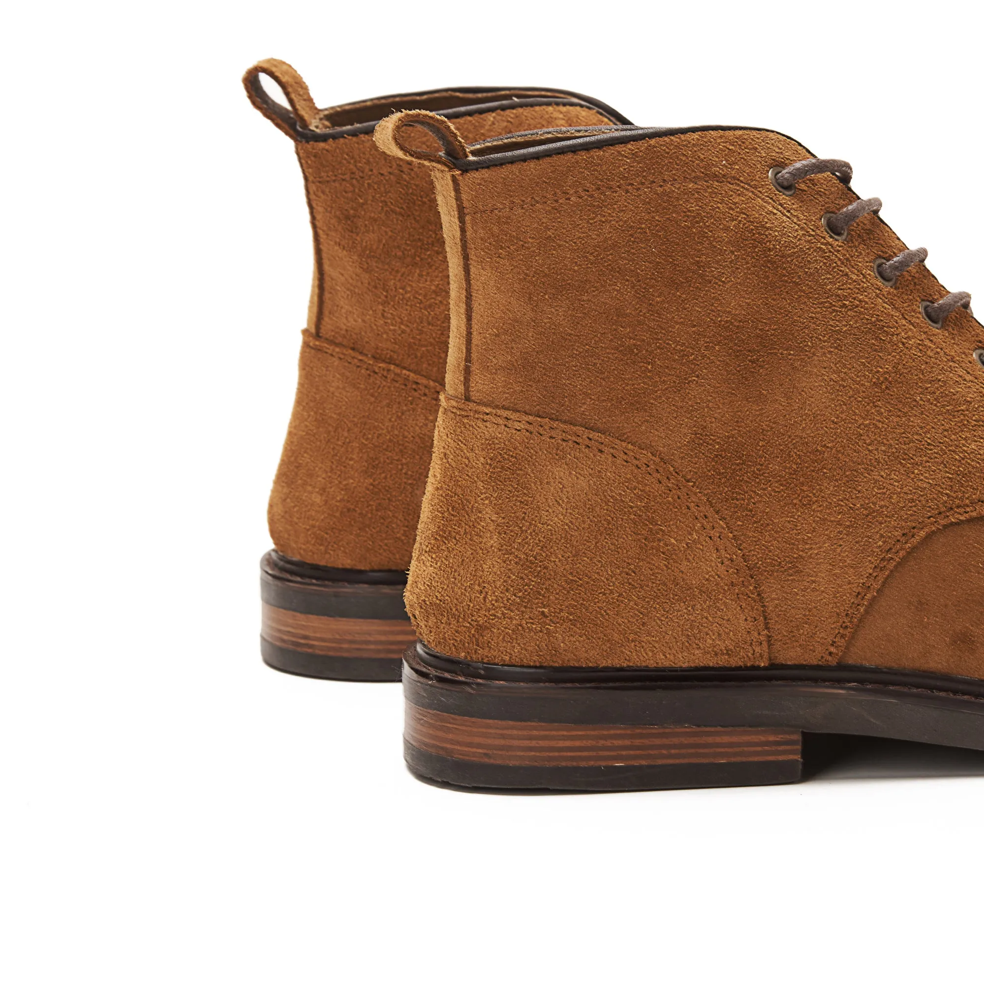 Moc Toe Suede Lace Up Genuine Leather Half Boots - Havana