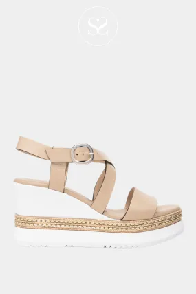 NERO GIARDINI E513550D CAMEL LEATHER WEDGE SANDALS