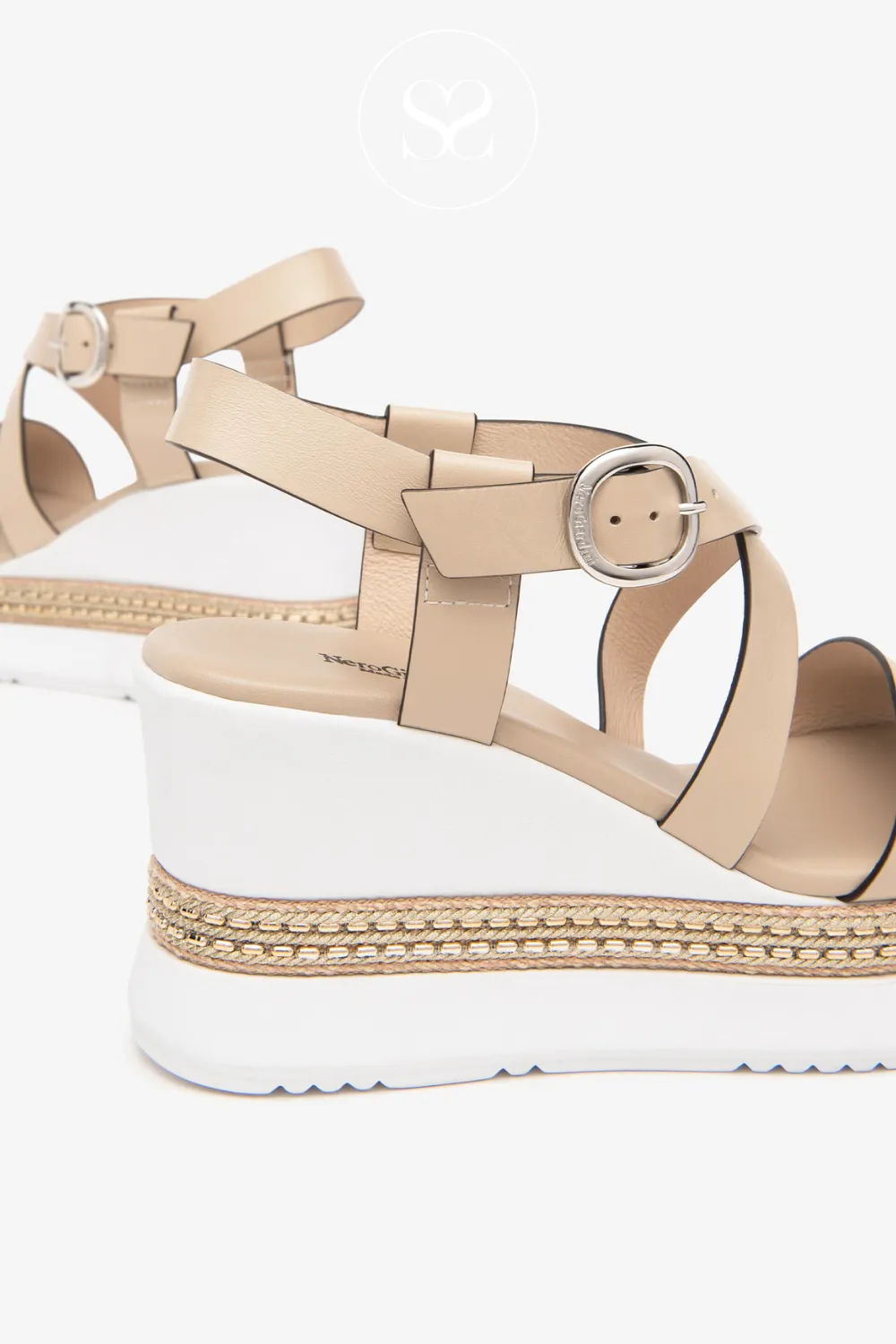 NERO GIARDINI E513550D CAMEL LEATHER WEDGE SANDALS