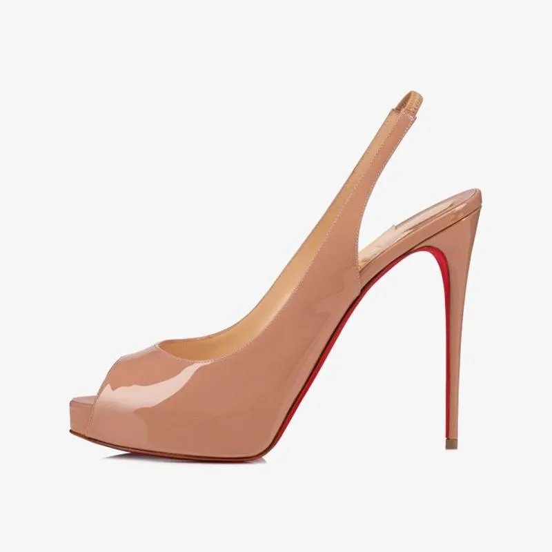 Nude Patent Leather Slingback 120mm Pump