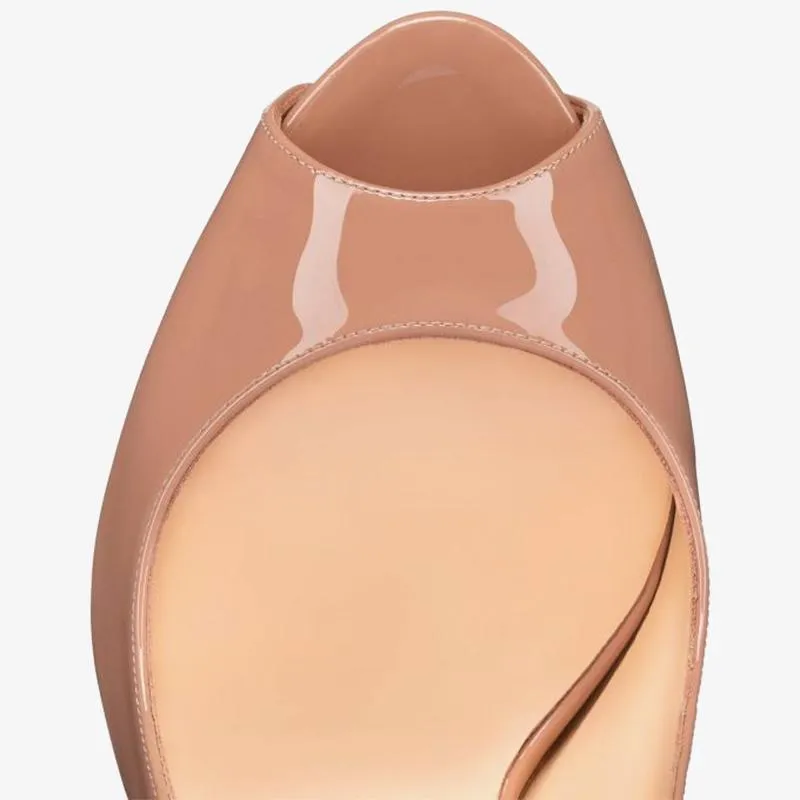Nude Patent Leather Slingback 120mm Pump
