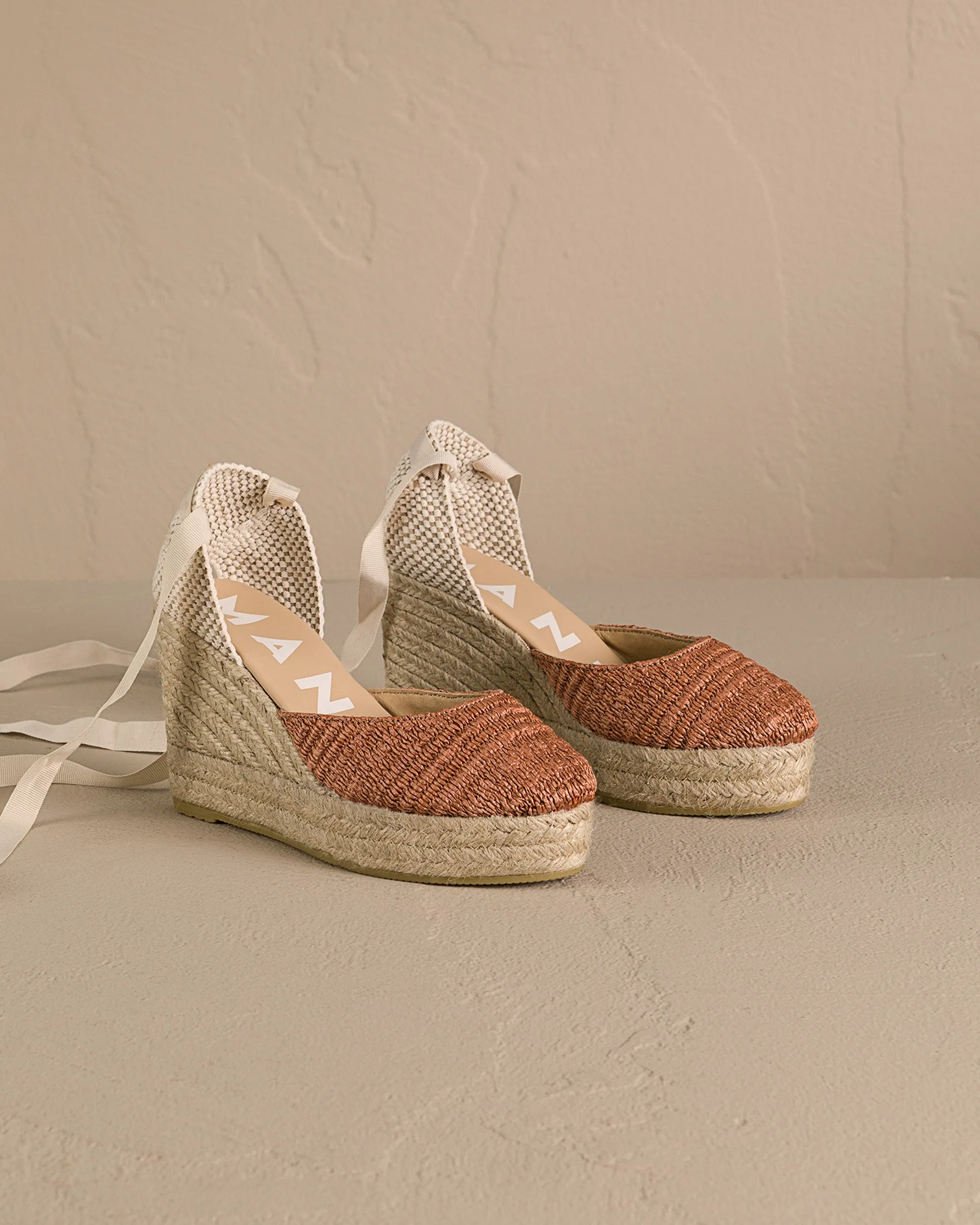 Raffia Stripes Wedge Espadrilles - G09WV - Yucatán Orange Rust