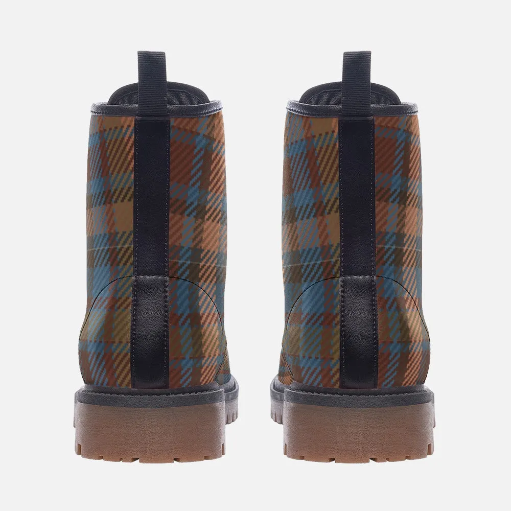 Red Orange Blue Tartan Plaid Combat Boots