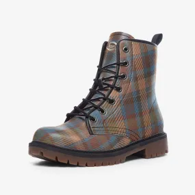 Red Orange Blue Tartan Plaid Combat Boots