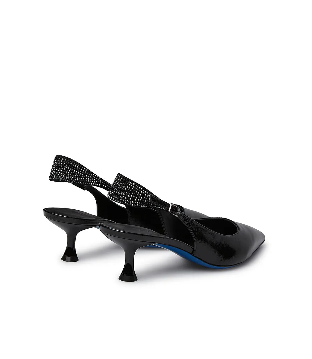 Rhinestones embellished leather slingback pumps