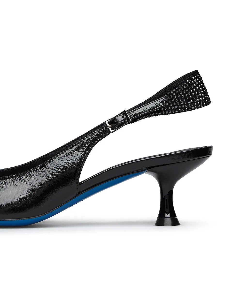 Rhinestones embellished leather slingback pumps