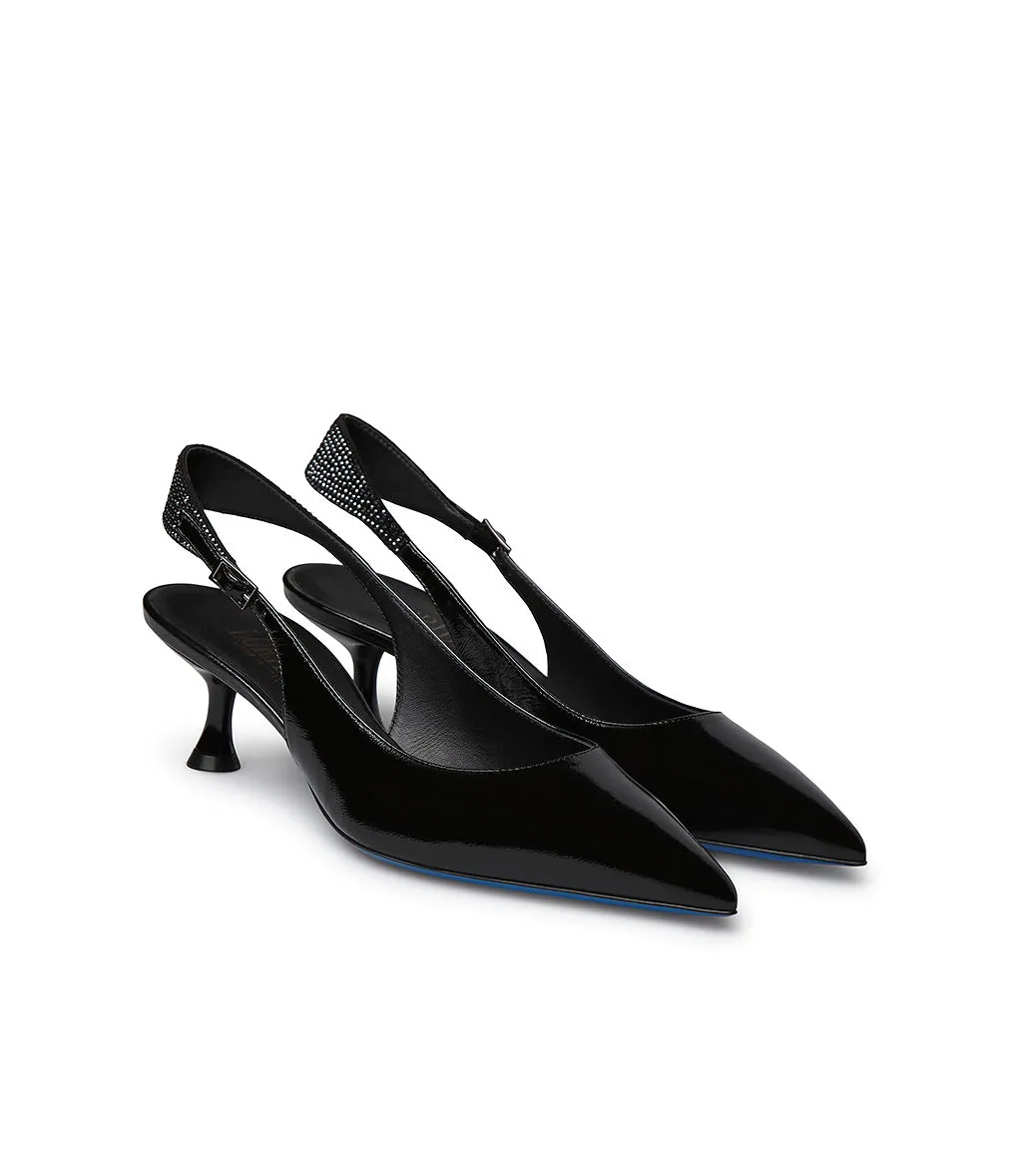 Rhinestones embellished leather slingback pumps