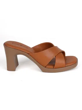 Women's Cross Strap Block Heel Tan Lightweight Sandals