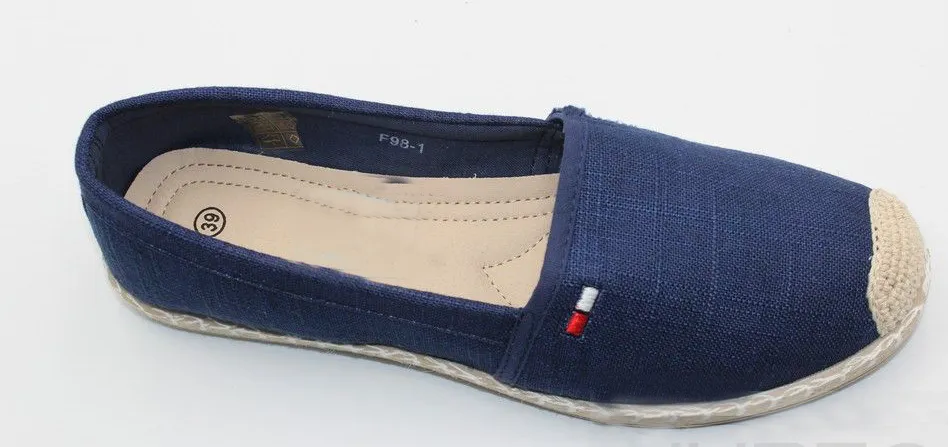 Women's Navy Blue Espadrilles Slip-On Flats | F98-1