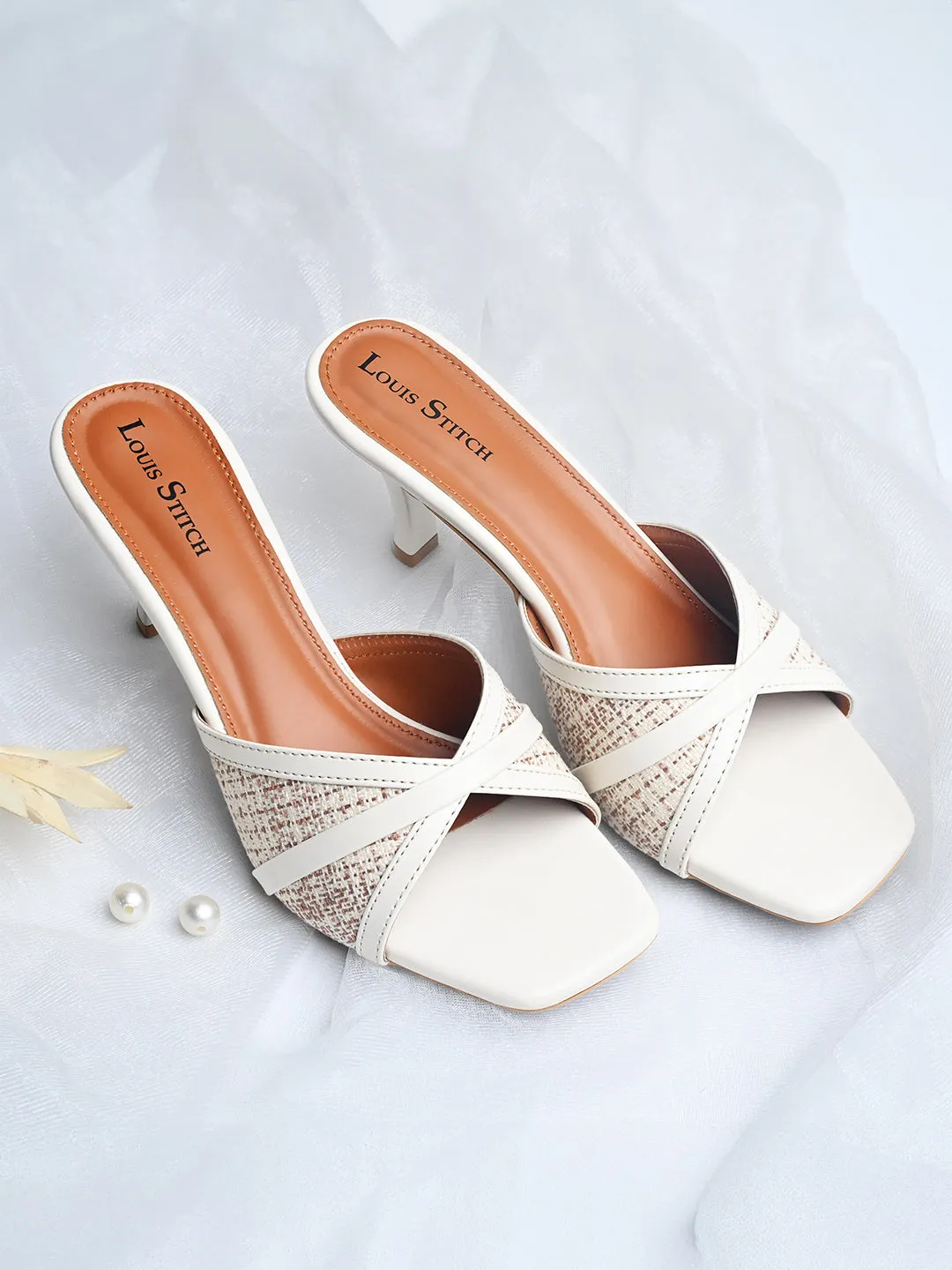 Women's White Slip-On Stiletto Heel Lightweight Sandals