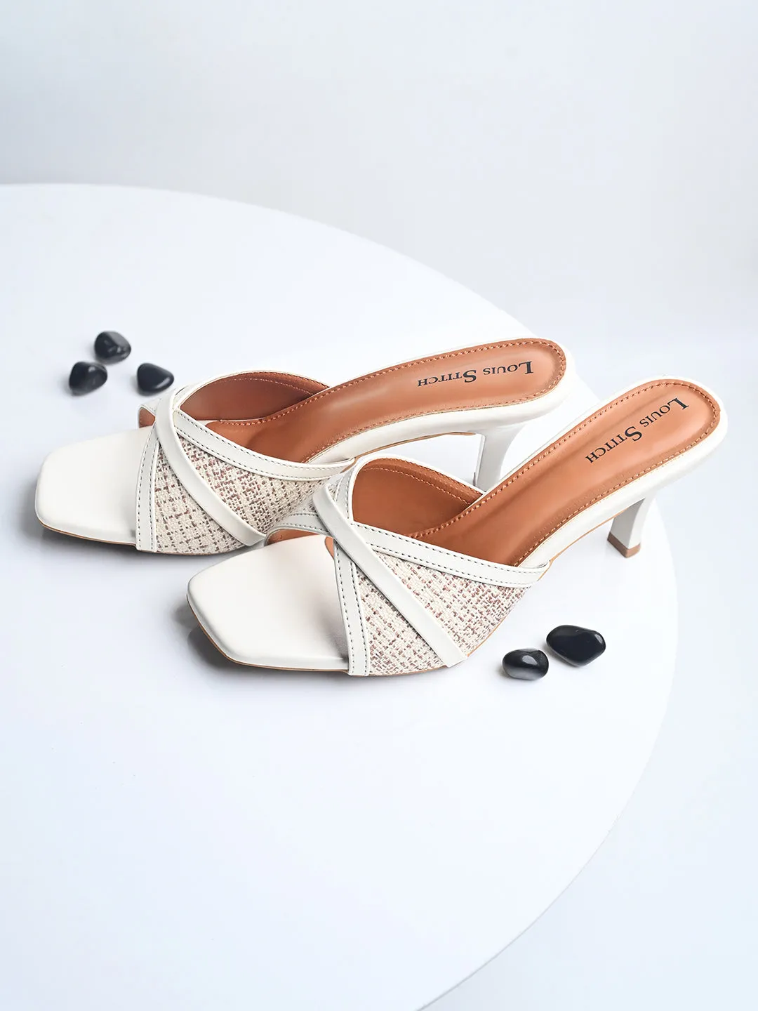 Women's White Slip-On Stiletto Heel Lightweight Sandals