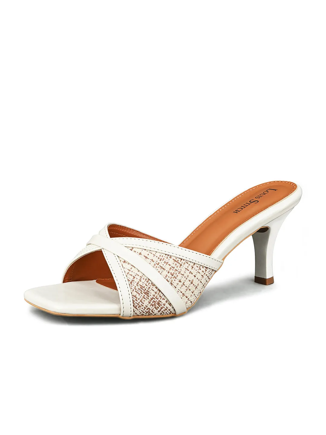 Women's White Slip-On Stiletto Heel Lightweight Sandals